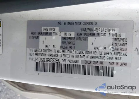 2009 Mazda Mazda5 Sport z USA, uszkodzony, nr VIN JM1CR29L990337369